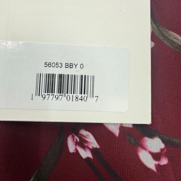 Mac Duggal Floral Chiffon Bishop Sleeves Gown Dress Burgundy Size 0 NWT - Picture 9 of 13